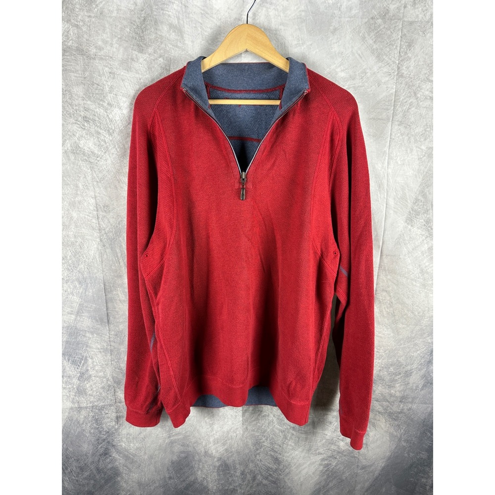 Tommy Bahama Mens Reversible Quarter Zip Pullover Red Blue Marlin XL Sweater